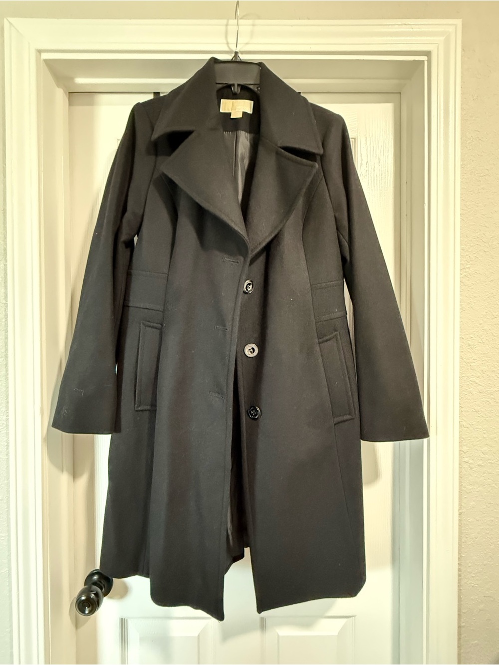 Michael Kors Black Wool-Blend Pea Coat